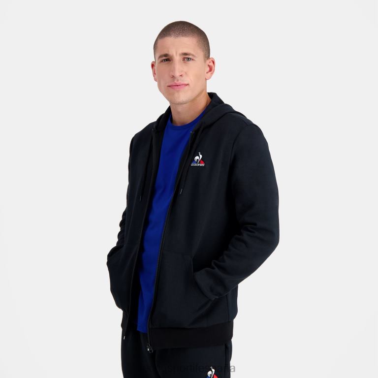 Le Coq Sportif sudadera con capucha y cremallera negra hombres TD86656 ropa